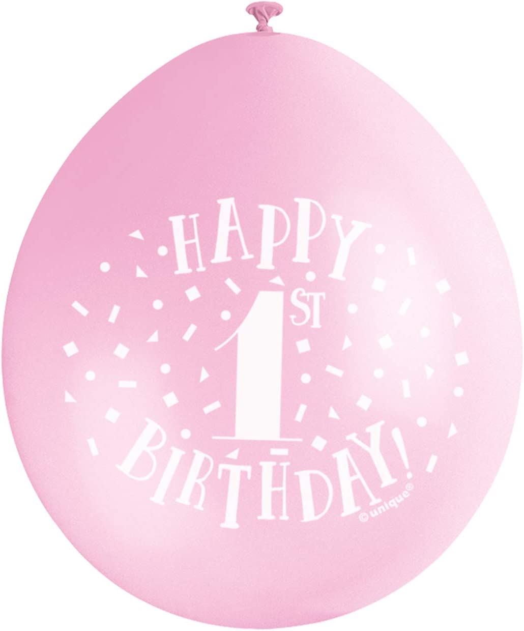 UNIQUE PARTY HAPPY 1ST BIRTHDAY LATEX BALLOONS 9 10/PK - PINK. UNI56031