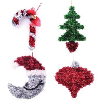 3D TINSEL CHRISTMAS XMAS CANDY CANE WITH JINGLE BELL /  MOON HAT / TREE WALL TREE DECORATION. 9012 \\\9012