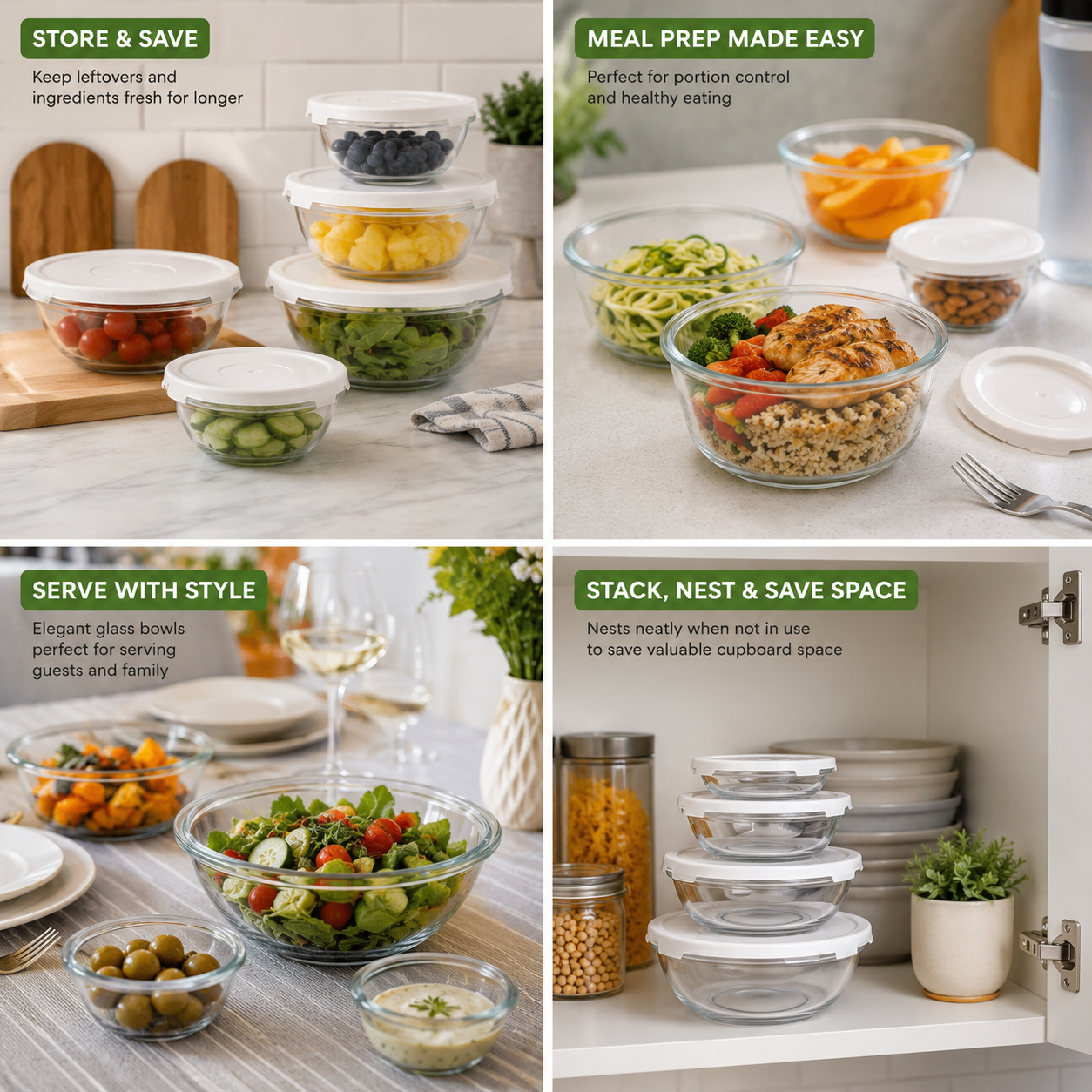 SOZALI GLASSWARE SUPERBLY SIMPLE GLASS STORAGE 5 CONTAINERS. Z65929