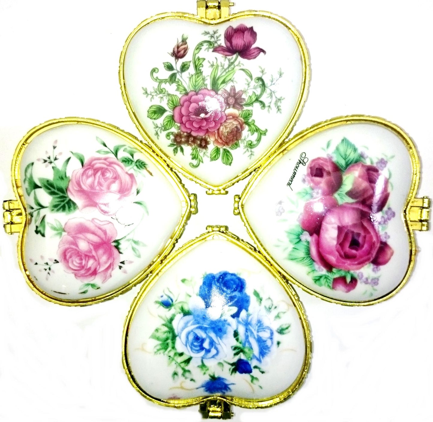 ASSORTED COLOURS HEART SHAPE CERAMIC DECORATED RING BOX. PI944001 \\\944001