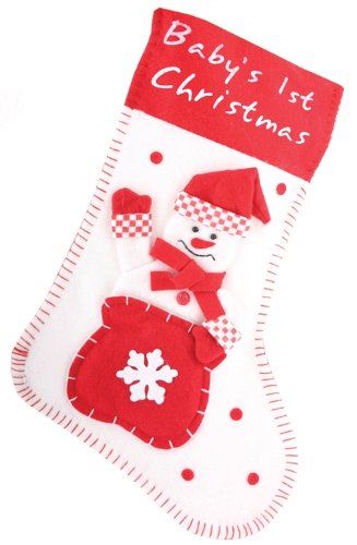 BABYS 1ST FIRST CHRISTMAS / XMAS SANTA STOCKING 40CM X 26CM WITH SNOWMAN. 9525W \\\9525W