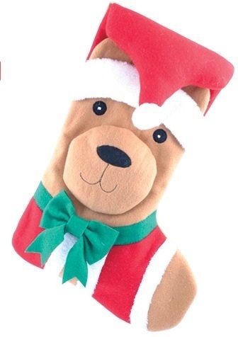 DELUXE 3D CHRISTMAS / XMAS LARGE CUDDLY BROWN DOG STOCKING WITH WEARING SANTA.... 9565BD \\\9565BD