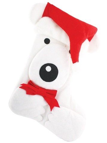 DELUXE 3D CHRISTMAS / XMAS LARGE CUDDLY WHITE DOG STOCKING WITH WEARING SANTA.... 9565WD \\\9565WD