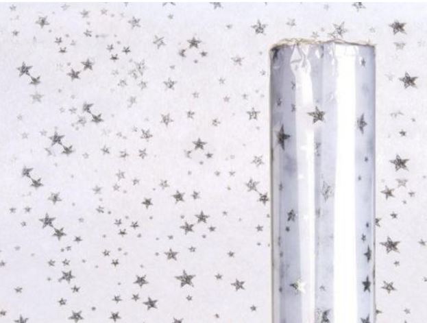 WHITE DECO FABRIC WITH SILVER STAR 5M. 960400 \\\960400