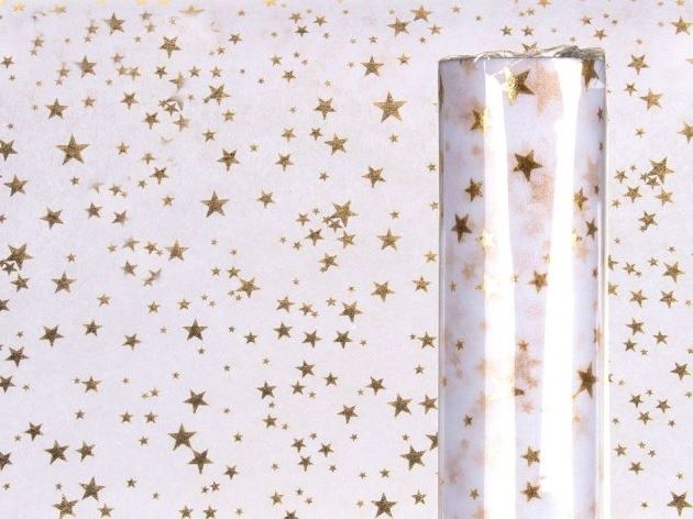 WHITE DECO FABRIC WITH GOLD STAR 5M. 960401 \\\960401