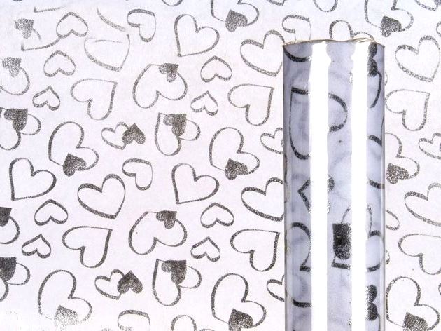 WHITE DECO FABRIC WITH SILVER HEARTS 5M. 960402 \\\960402