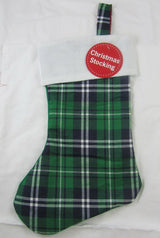 FANCY CHRISTMAS / XMAS TARTAN STOCKING - GREEN BLACK WHITE DESIGN ( I.E SANTA SACK IDEAL PRE- CHRIST. 9688G \\\9688G
