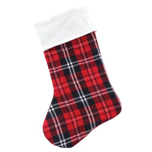 FANCY CHRISTMAS / XMAS TARTAN STOCKING - RED BLACK WHITE DESIGN. 9688R \\\9688R