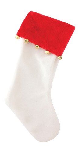 DELUXE VALVET CHRISTMAS / XMAS WHITE STOCKING - WITH JINGLE BELL. 9690W \\\9690W