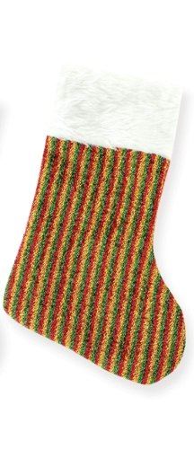 FANCY CHRISTMAS / XMAS GLITTER STRIPS STOCKING - GOLD RED GREEN STRIP DESIGN. 9709GRG \\\9709GRG