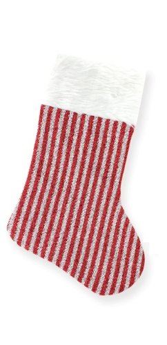 FANCY CHRISTMAS / XMAS GLITTER STRIPS STOCKING - RED SILVER STRIP DESIGN. 9709RS \\\9709RS