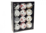 SET OF 12 REINDEER DESIGN 8CM BAUBLES RED GOLD SILVER. 513114