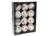 SET OF 12 REINDEER DESIGN 8CM BAUBLES RED GOLD SILVER. 513114