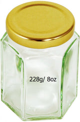 HEXAGONAL JAR GOLD SCREW LID 228G/8OZ. 10A04152
