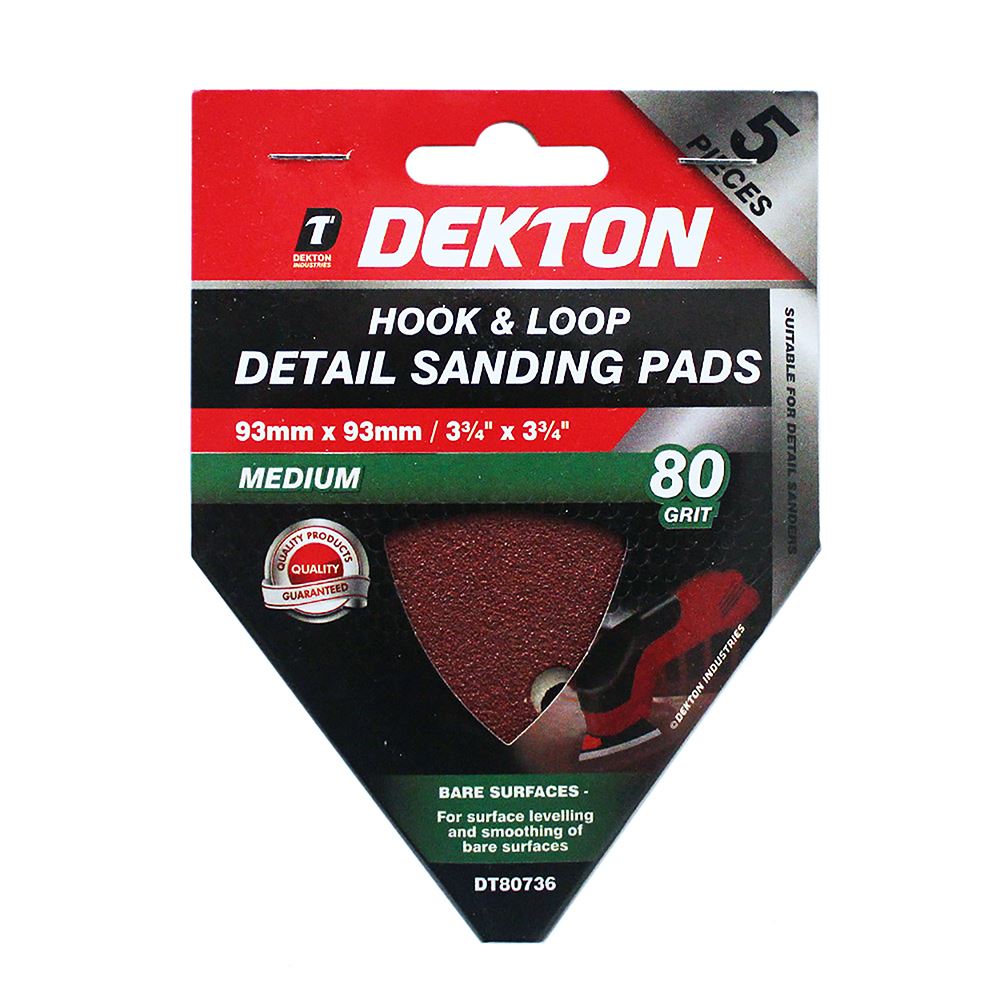 DEKTON HOOK AND LOOP DETAIL SANDING PADS 80 GRIT 93MM X 93MM 5/PK. DT80736