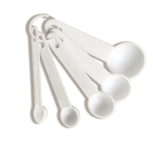 5 WHITE PLASTIC MEASURING SPOONS. AP7838 \\\AP7838