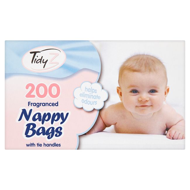 TIDYZ FRAGRANCED NAPPY BAGS 200 BAGS WITH TIE HANDLES. B0508 \\\B04019