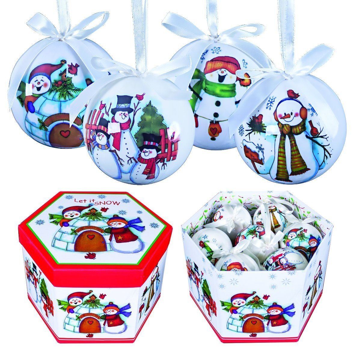 14 DECOUPAGE CHRISTMAS SNOWMAN WINTER SCENE DESIGN BAUBLES IN BOX. BML71580 \\\BML71580