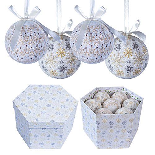 14 DECOUPAGE CHRISTMAS FROST SNOW SNWOFLAKEDESIGN BAUBLES IN BOX. BML71610 \\\BML71610
