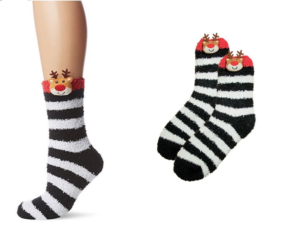 LADIES BLACK WHITE REINDEER XMAS SOCKS. BML72450 \\\BML72450