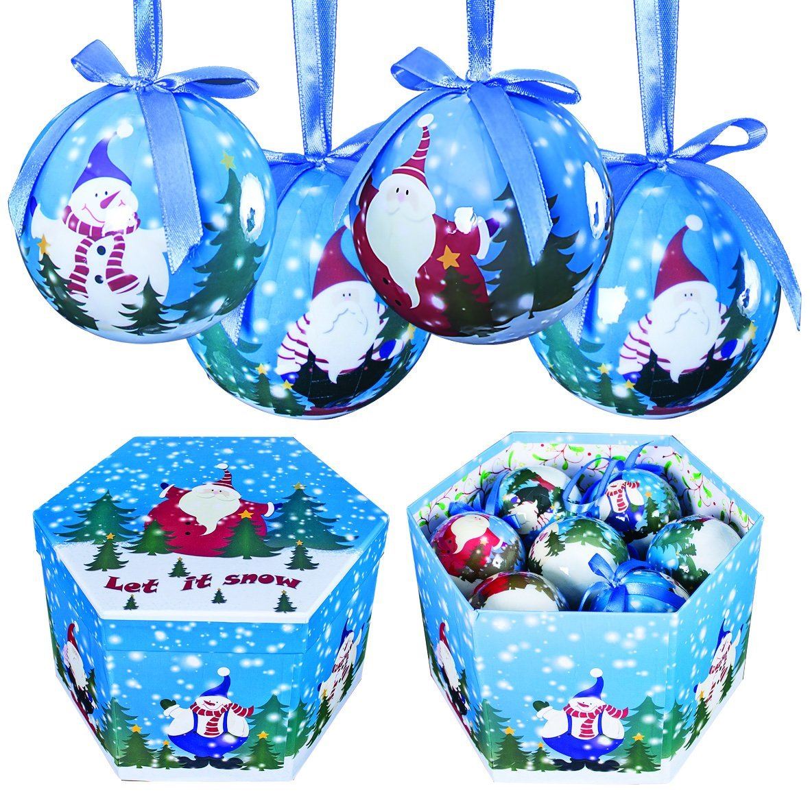 14 DECOUPAGE CHRISTMAS SCENE CUTE BAUBLES IN BOX. BML73710 \\\BML73710