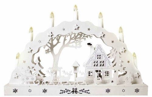WOODEN CANDLE BRIDGE WITH CHRISTMAS SCENE - WARM WHITE. BML88200 \\\BML88200