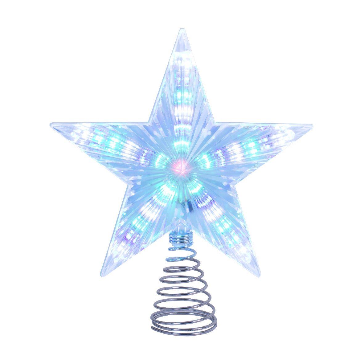 BATTERY OPERATED MULTI-COLOURED LED FLASHING STAR TREE TOPPER LIGHT 24CM. BML89390 \\\BML89390