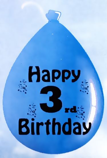 10 HAPPY 3RD BIRTHDAY MULTICOLOUR BALLOONS. BO103 \\\BO103