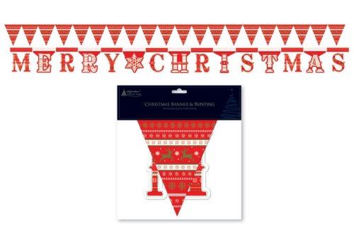CHRISTMAS GREETING BANNER  ~  FESTIVE BUNTING SET - IDEAL CHRISTMAS DECORATION TRADITIONAL RED GREEN. BSTC \\\BSTC