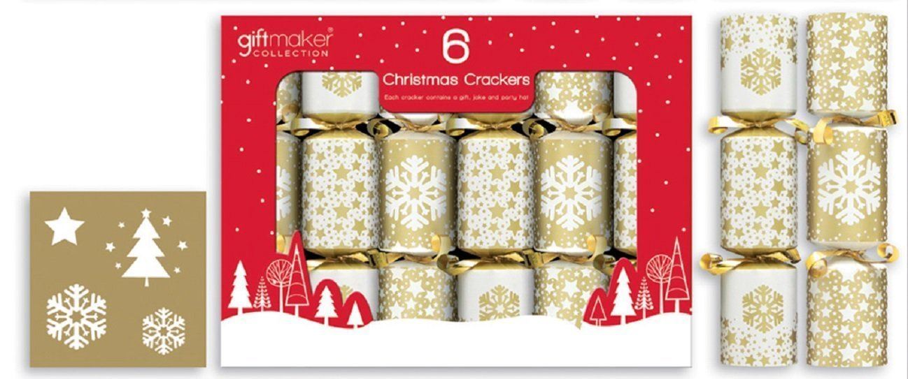 6 CHRISTMAS CRACKERS GOLD STAR SNOWFLAKE. CRSGGOLD \\\CRSGGOLD