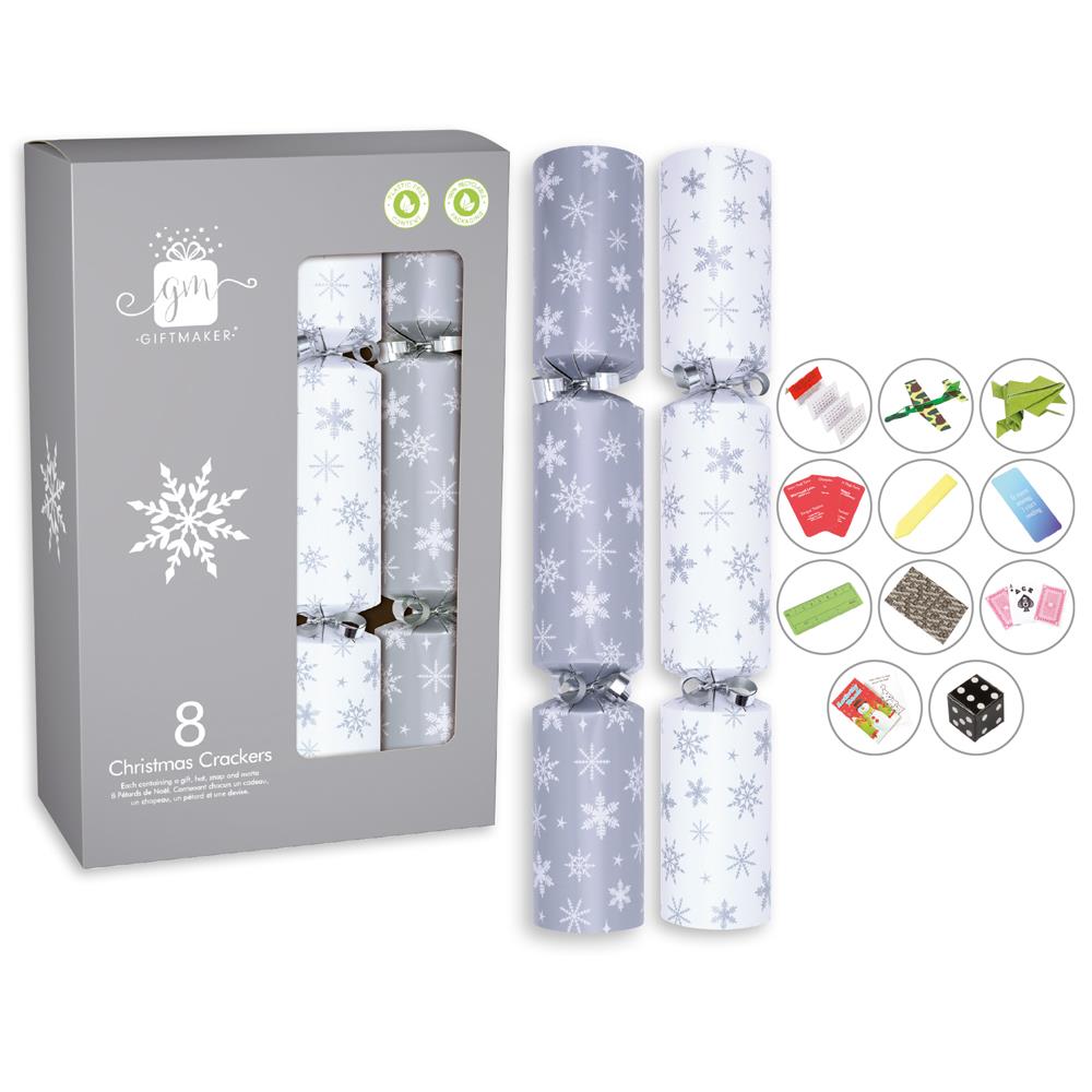 GIFTMAKER CHRISTMAS CRACKERS SNOWFLAKE SILVER WHITE 12 INCH 8/PK. GS500 \\\CVSW