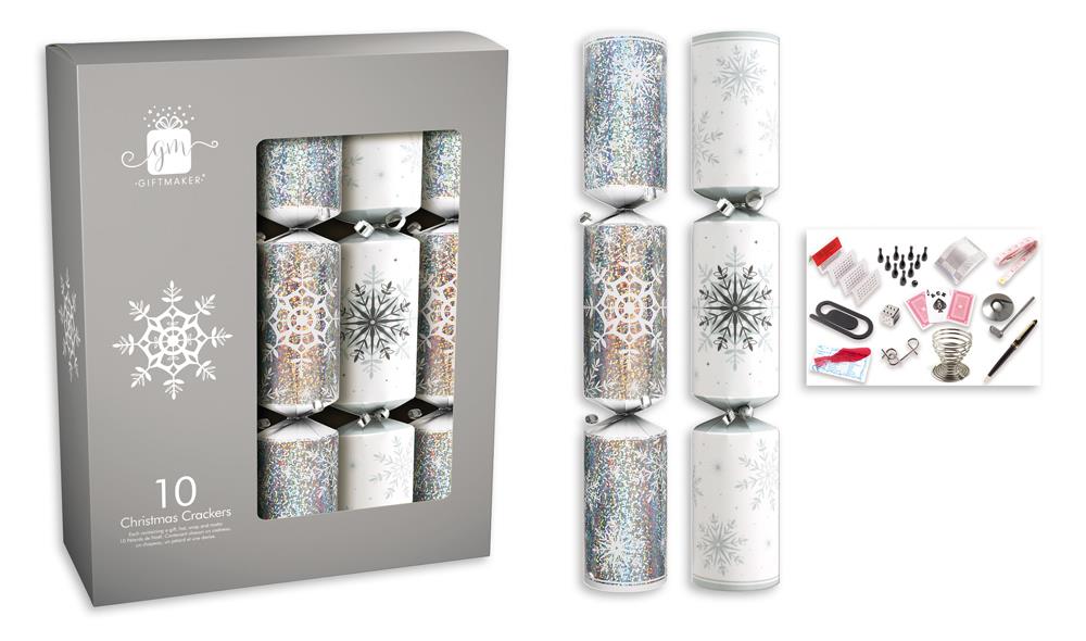 10 CHRISTMAS CRACKERS SILVER WHITE 14 INCH. XAJGS402 \\\CYSW