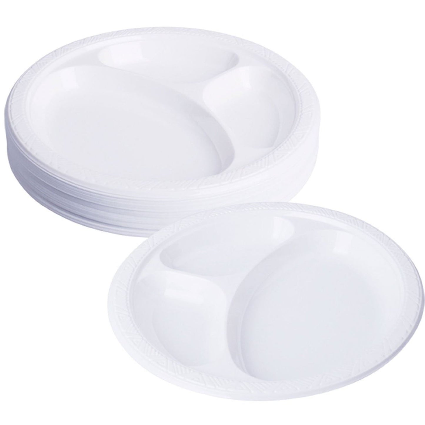 DELUXE 10.25' 3 COMPARTMENT ROUND PLASTIC PLATES - 50PC. DD9691 \\\D20041