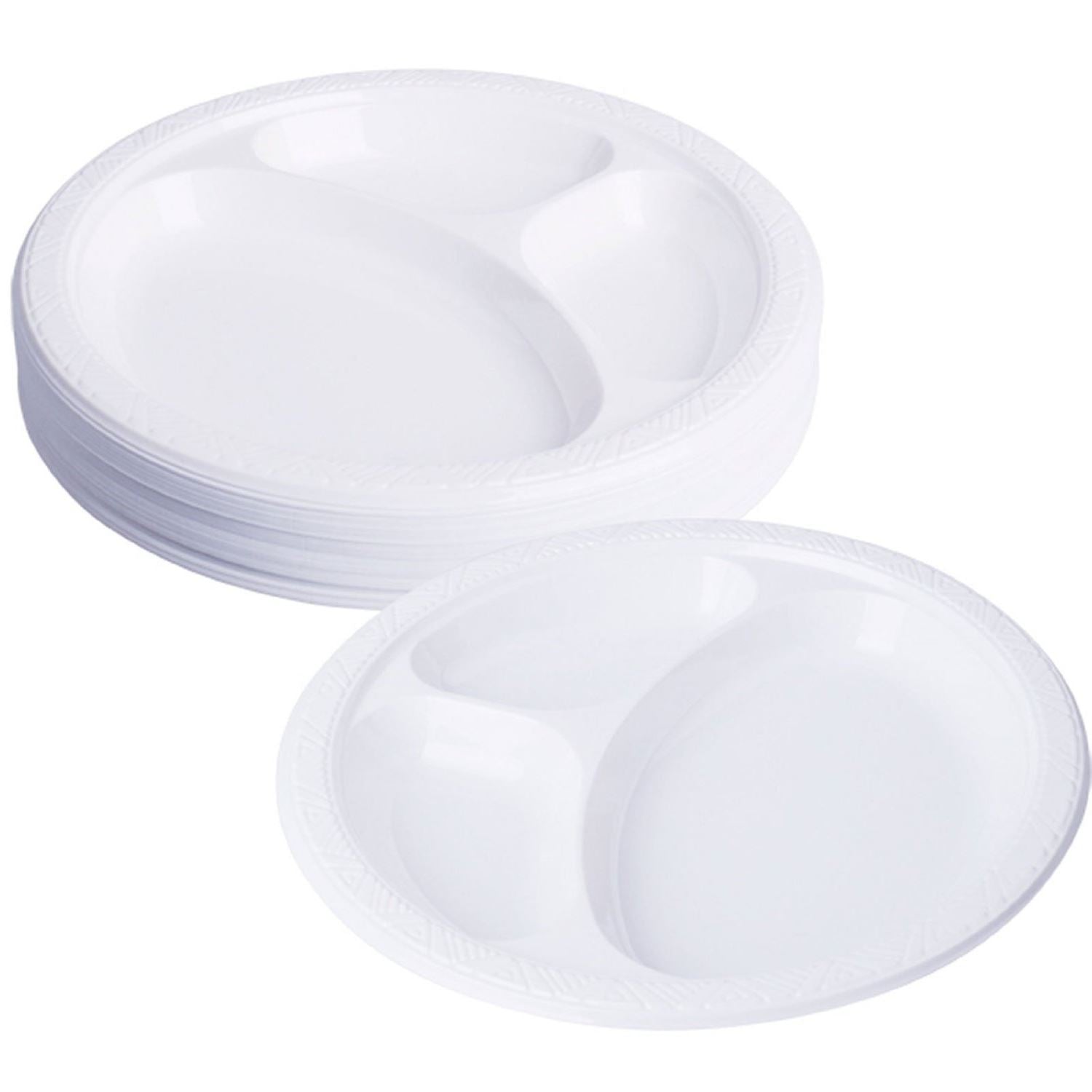 DELUXE 10.25' 3 COMPARTMENT ROUND PLASTIC PLATES - 50PC. DD9691 \\\D20041