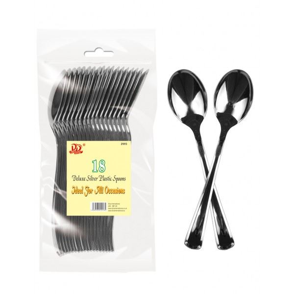 18PC DELUXE SILVER PLASTIC SPOONS. D21013 \\\D21013