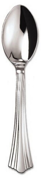 SPOONS - CHROME LOOK SILVER PLASTIC DISPOSABLE PICNIC CUTLERY (18 PIECES). DE016 \\\DE016