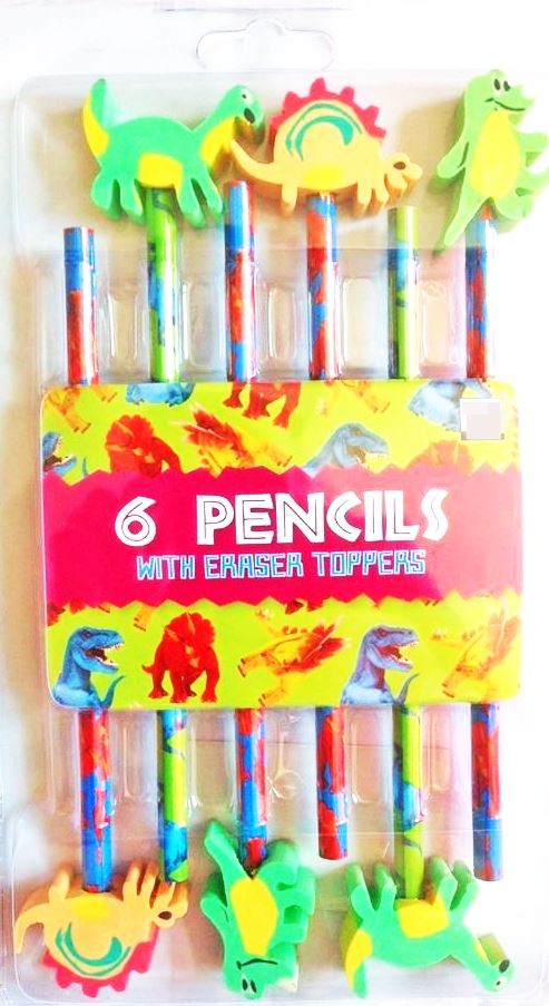 PACK OF 6 DINOSAUR PENCIL WITH ERASER TOPPER. DIPT \\\DIPT