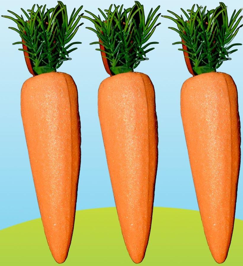 3 ARTIFICIAL GLITTER CARROT EASTER HANGING DECORATION. DP06482 \\\DP06482