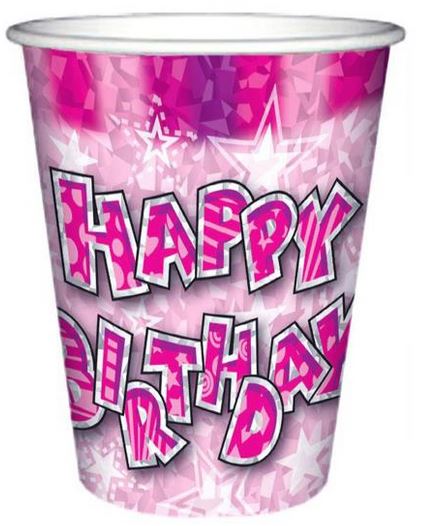 8PK HAPPY BIRTHDAY CUPS PINK. DP07739 \\\DP07739