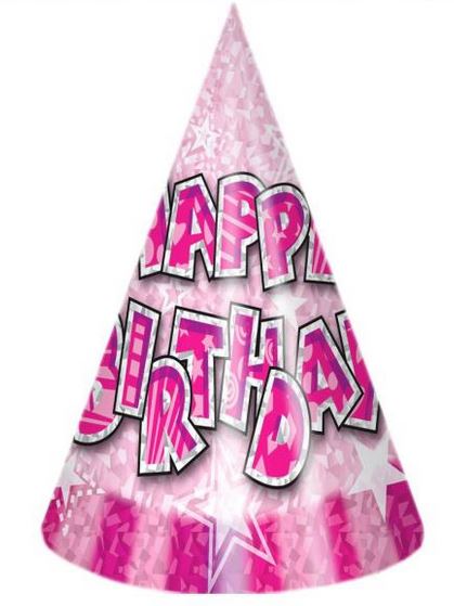 8PK HAPPY BIRTHDAY HATS PINK. DP07743 \\\DP07743