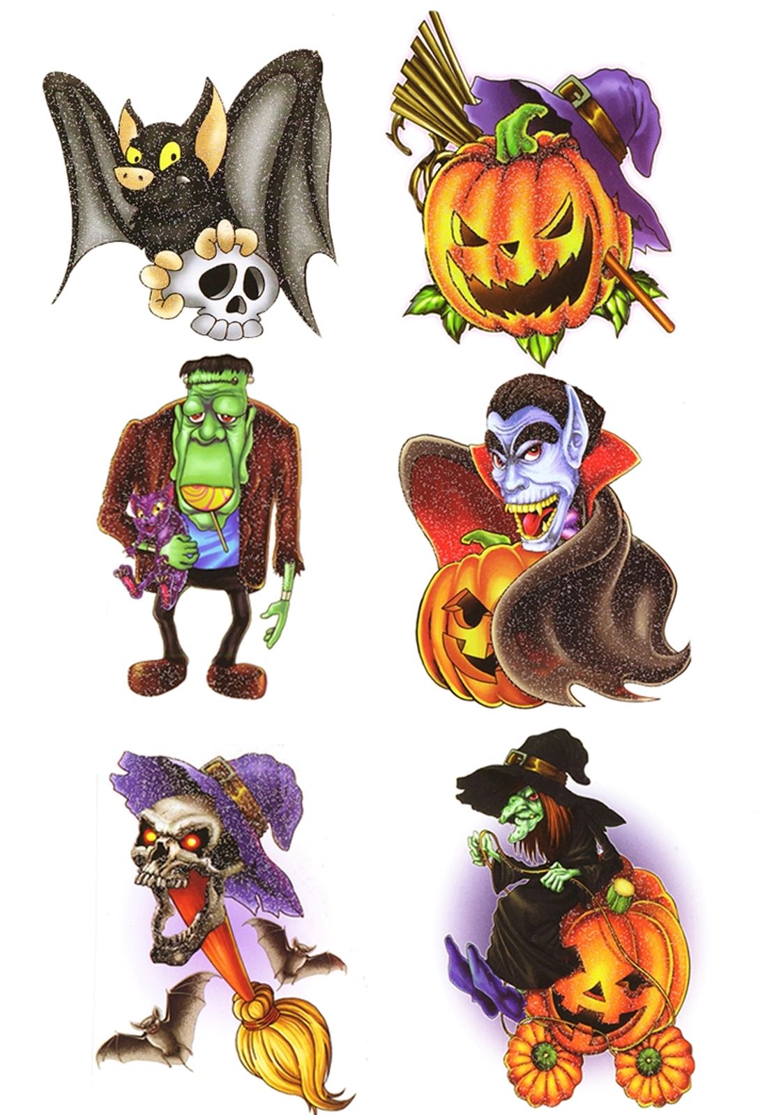 6 HALLOWEEN TEMPORARY TATTOOS TRANSFERS TRICK OR TREAT PARTY LOOT BAG FILLERS PUMPKIN BAT SKULL ZOMB. DP11274 \\\DP11274