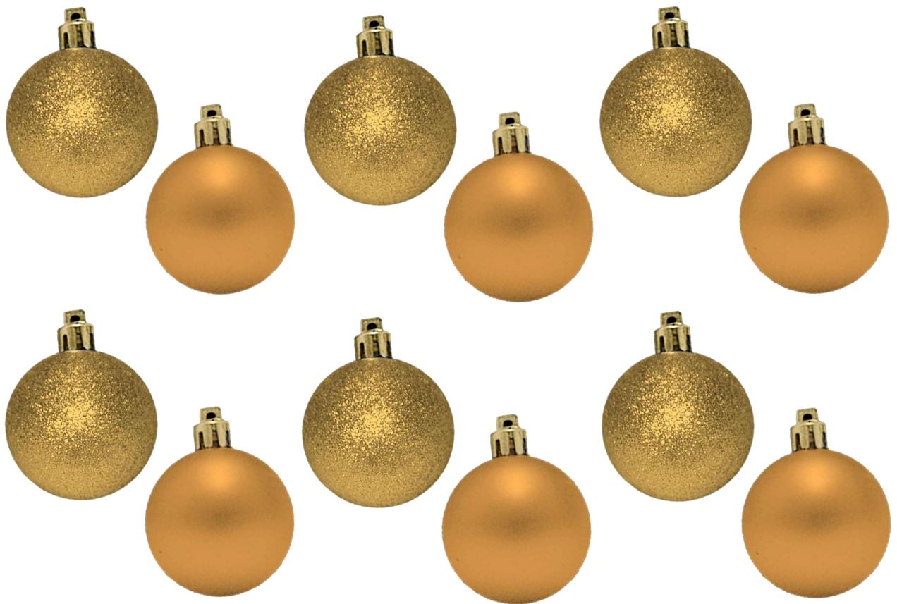 12 MINI BAUBLES MAT GLITTER GOLD COLOUR. DP54007 \\\DP54007