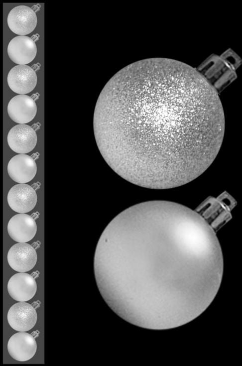 12 MINI BAUBLES MAT GLITTER SILVER 30MM. DP54008 \\\DP54008