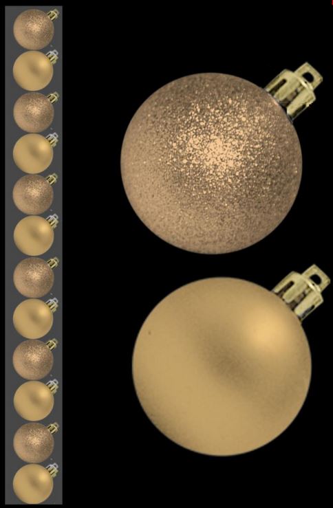 12 MINI BAUBLES MAT GLITTER GOLD CHAMPAGNE COLOUR 30MM. DP54012 \\\DP54012