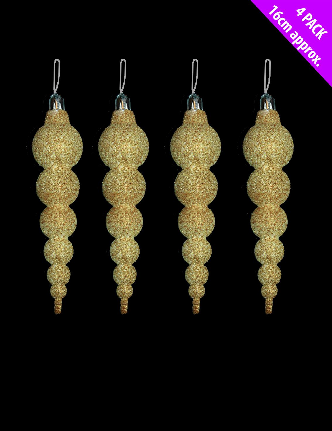 4 ICICLES CHRISTMAS TREE BAUBLES PARTY HOME ROOM DECORATIONS ORNAMENT - GOLD. DP54059 \\\DP54059