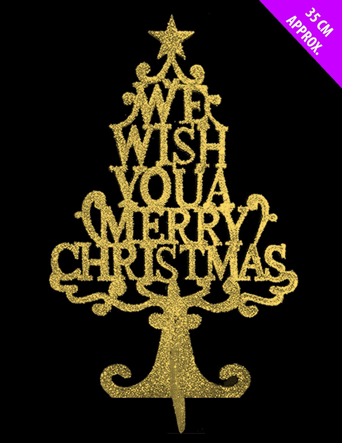 WE WISH YOU MERRY CHRISTMAS GOLD GLITTER 3D WISH TREE ROOM WINDOW TABLE DECORATION. DP54073 \\\DP54073
