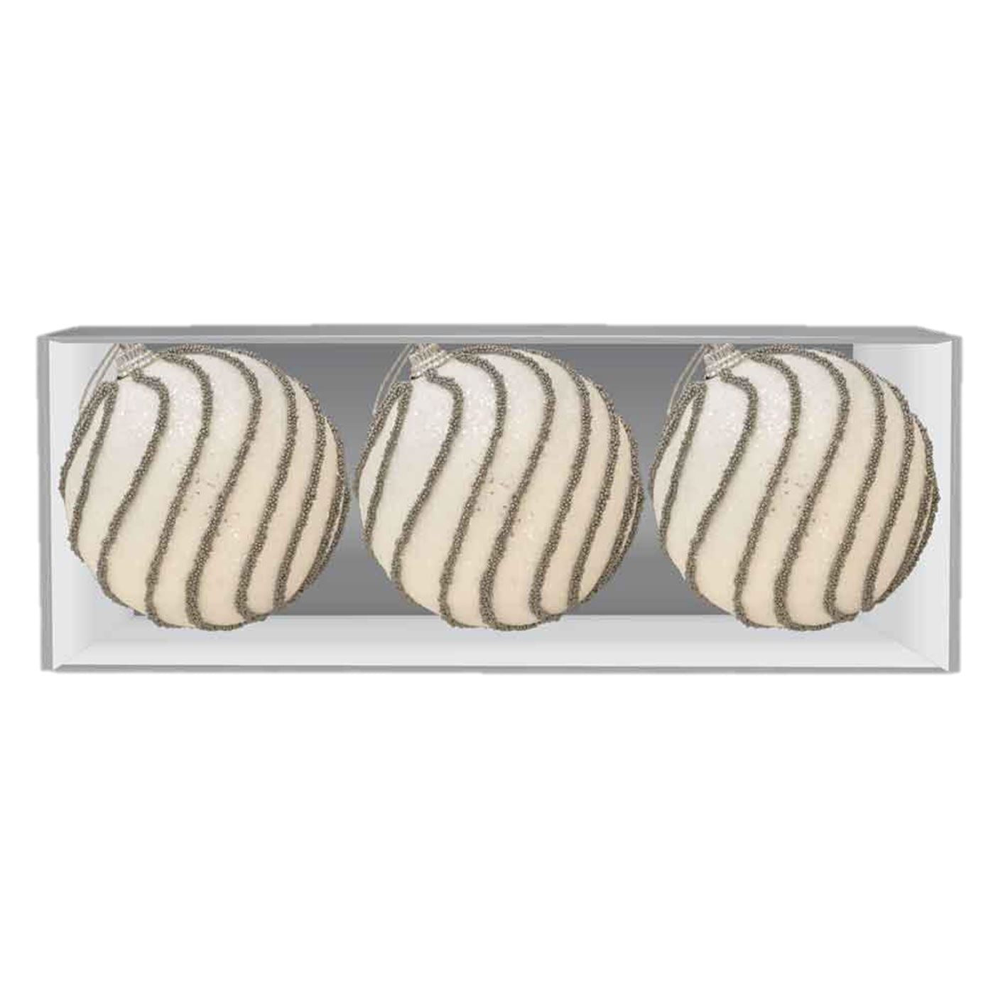3 WHITE WITH SILVER TRELLIS BAUBLES 80MM. DP54711 \\\DP54711