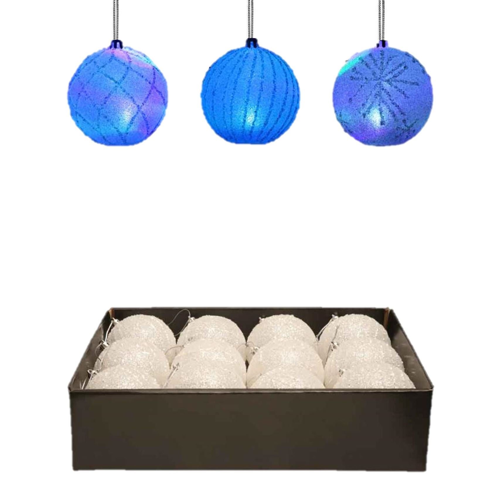 12 LED MULTICOLOUR LIGHT UP WHITE BAUBLES 80MM. DP54767 \\\DP54767