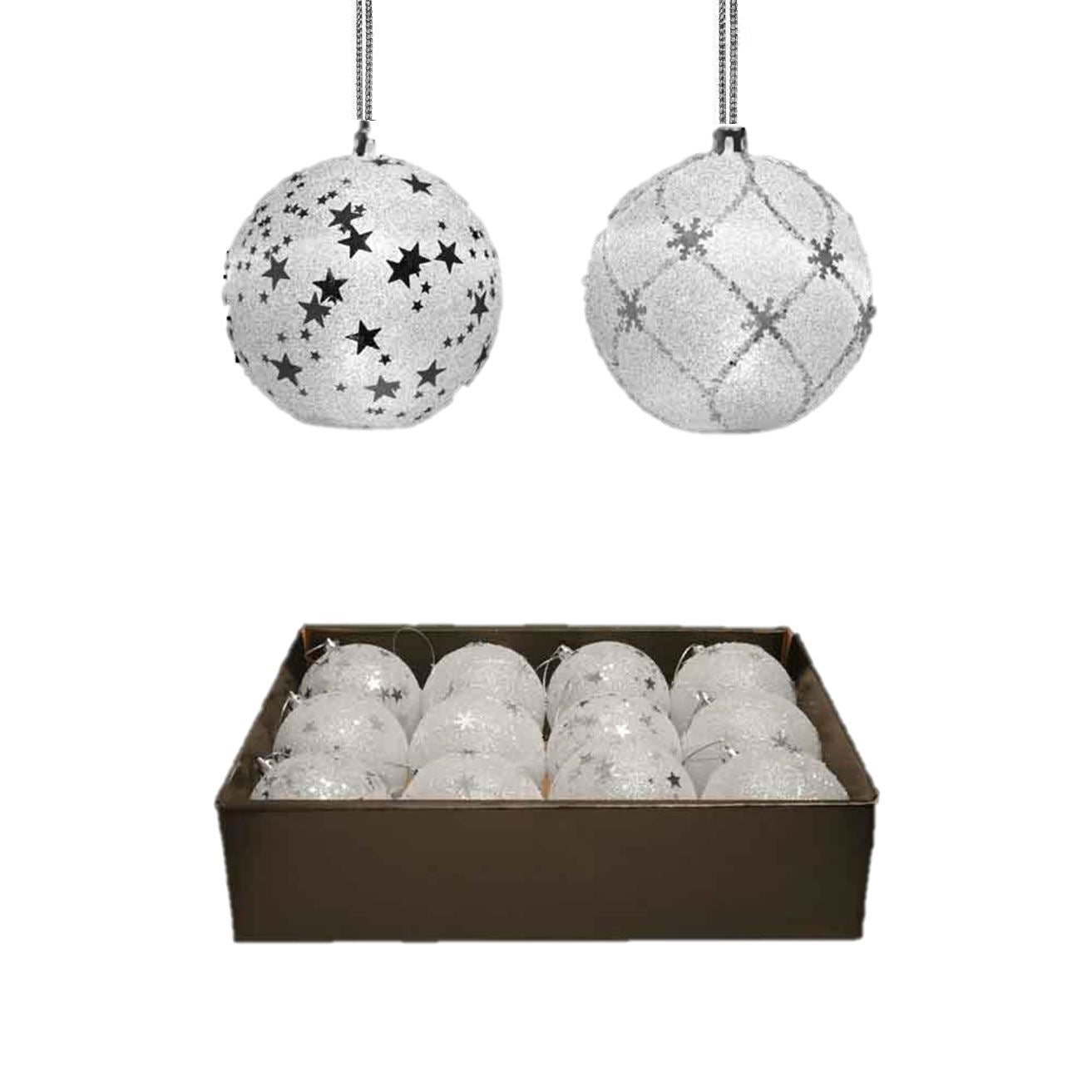 12 LED LIGHT UP SNOW BAUBLES WHITE 8CM. DP54768 \\\DP54768