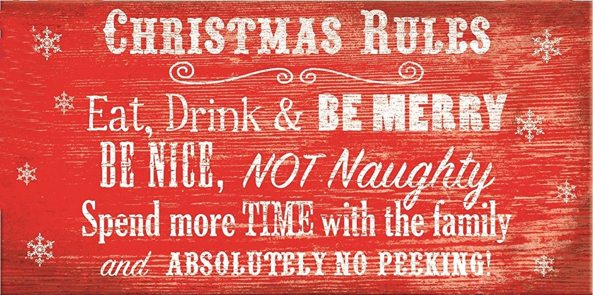 CHRISTMAS RULES DECORATIVE WOODEN PLAQUES RED. DSPQ_RULES \\\DSPQ_RULES